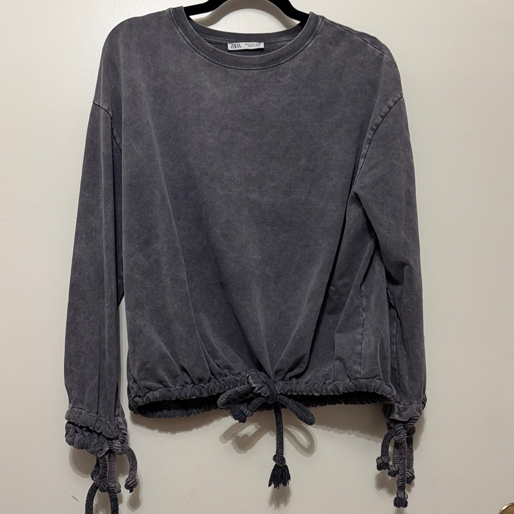 Zara Charcoal Washed Tie-Hem Sweatshirt